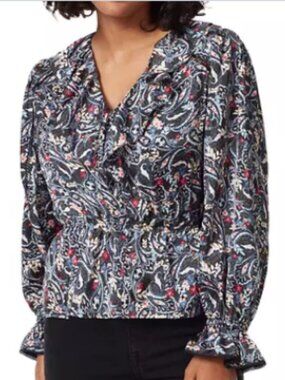 Sam Edelman Vermont Blouse Women's Large  Floral Paisley Ruffled Long Sleeve